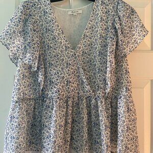 Madewell Blue and White Floral Blouse